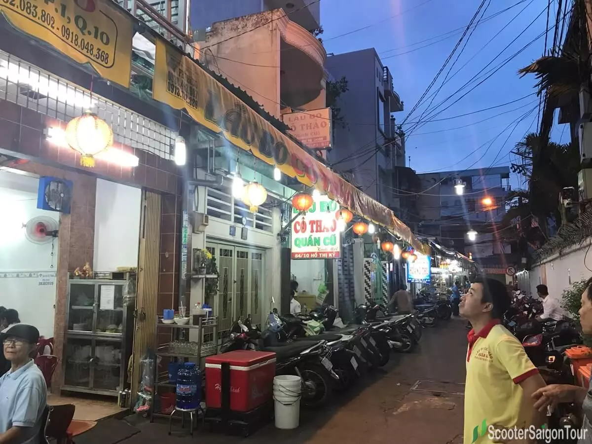 Lau Bo Co Thao beef hot pot restaurant in an alley of Ho Thi Ky Street, Saigon