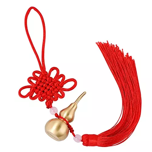 ALADUSA Brass Gourd Feng Shui Wu Lou with Chinese Knot Tassel Hanging in Car Bag Door Handles, Home Decor Bring You Good Luck Wealth and Success