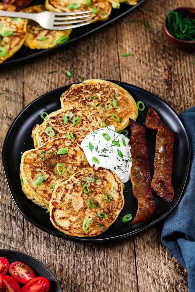 Vegan Savory Pancakes with Cheddar and Green Onions