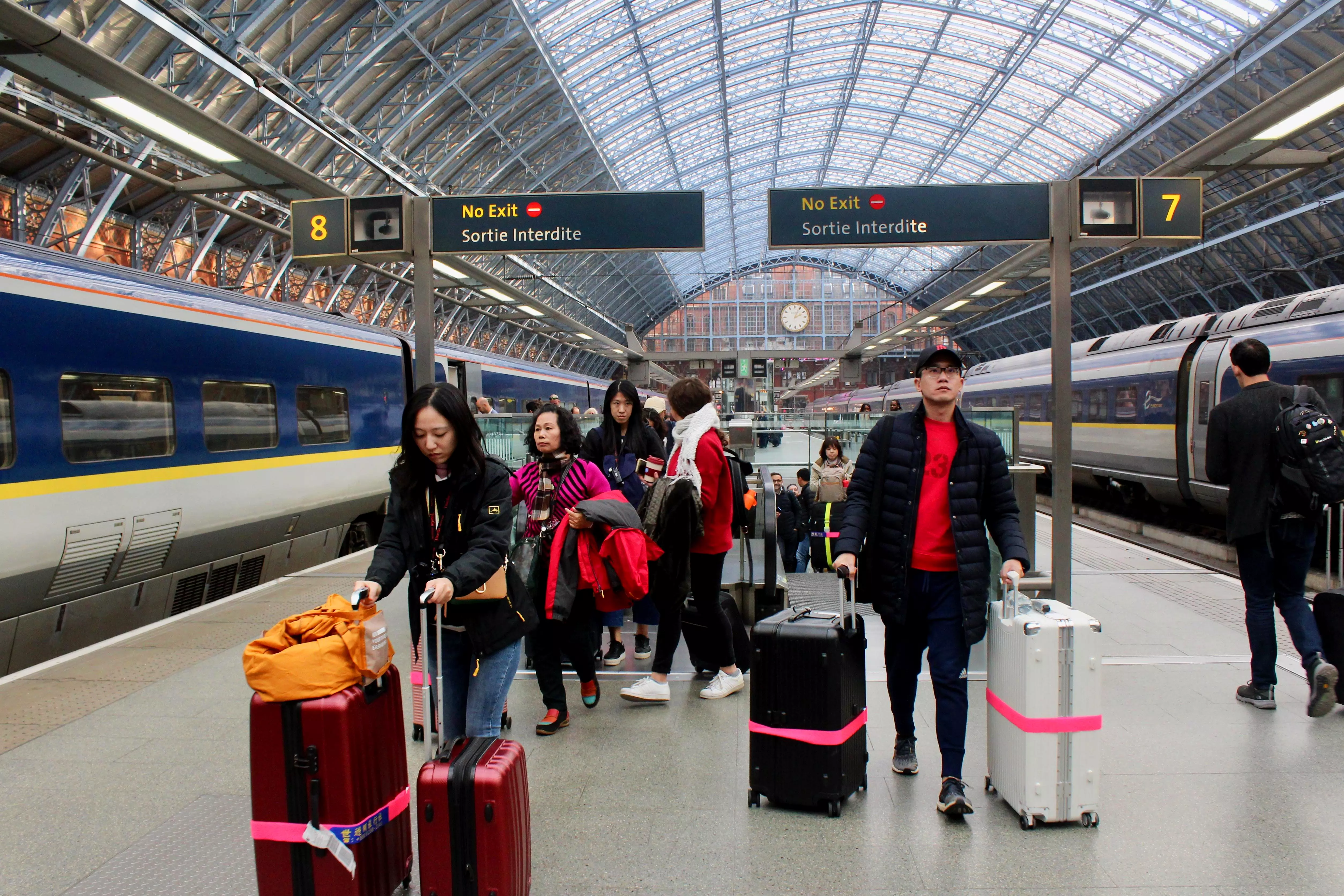 Passengers board the Eurostar at St Pancras