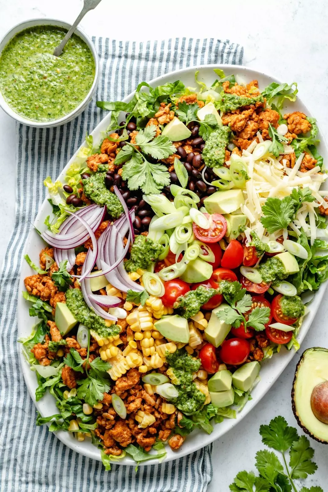 Picture of healthy chicken taco salad on a platter