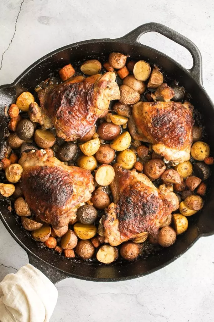 Quick and easy roasted spatchcock chicken seasoned with garlic and thyme is juicy, tender, delicious, and flavorful with minimal prep.
