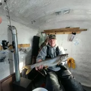 A big sturgeon caught through the ice on Lake of the Woods.