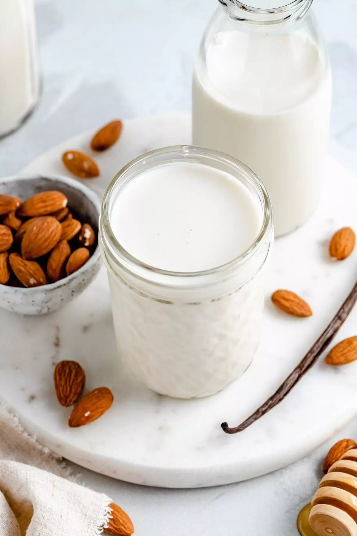 homemade almond milk in jars