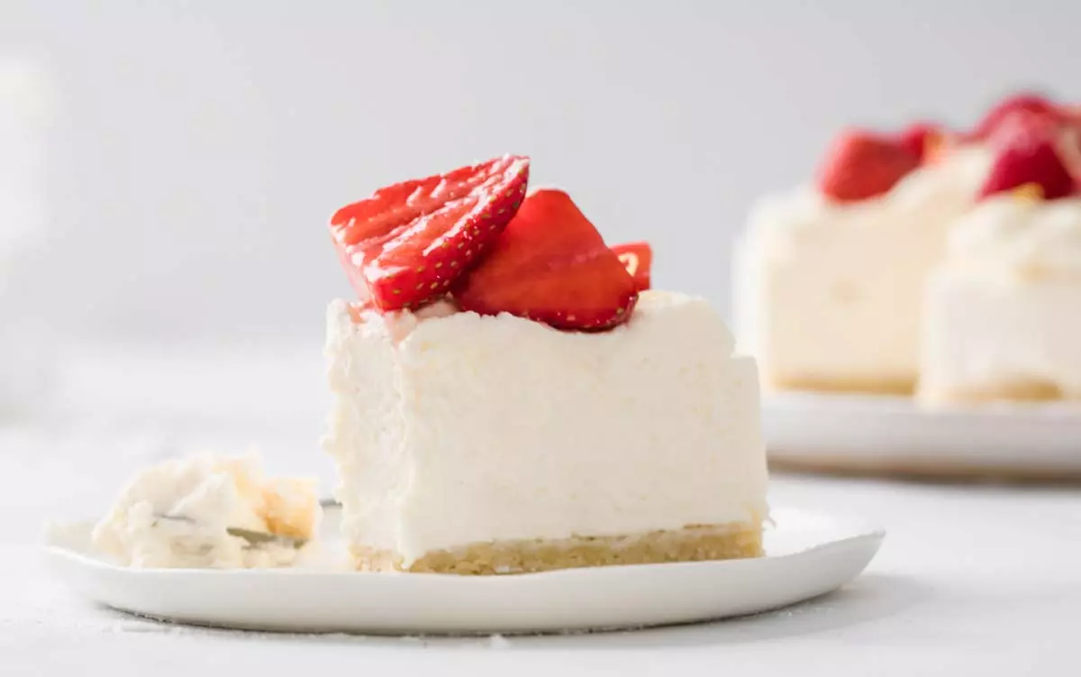 A Slice of Sugar Free Cheesecake with Strawberries